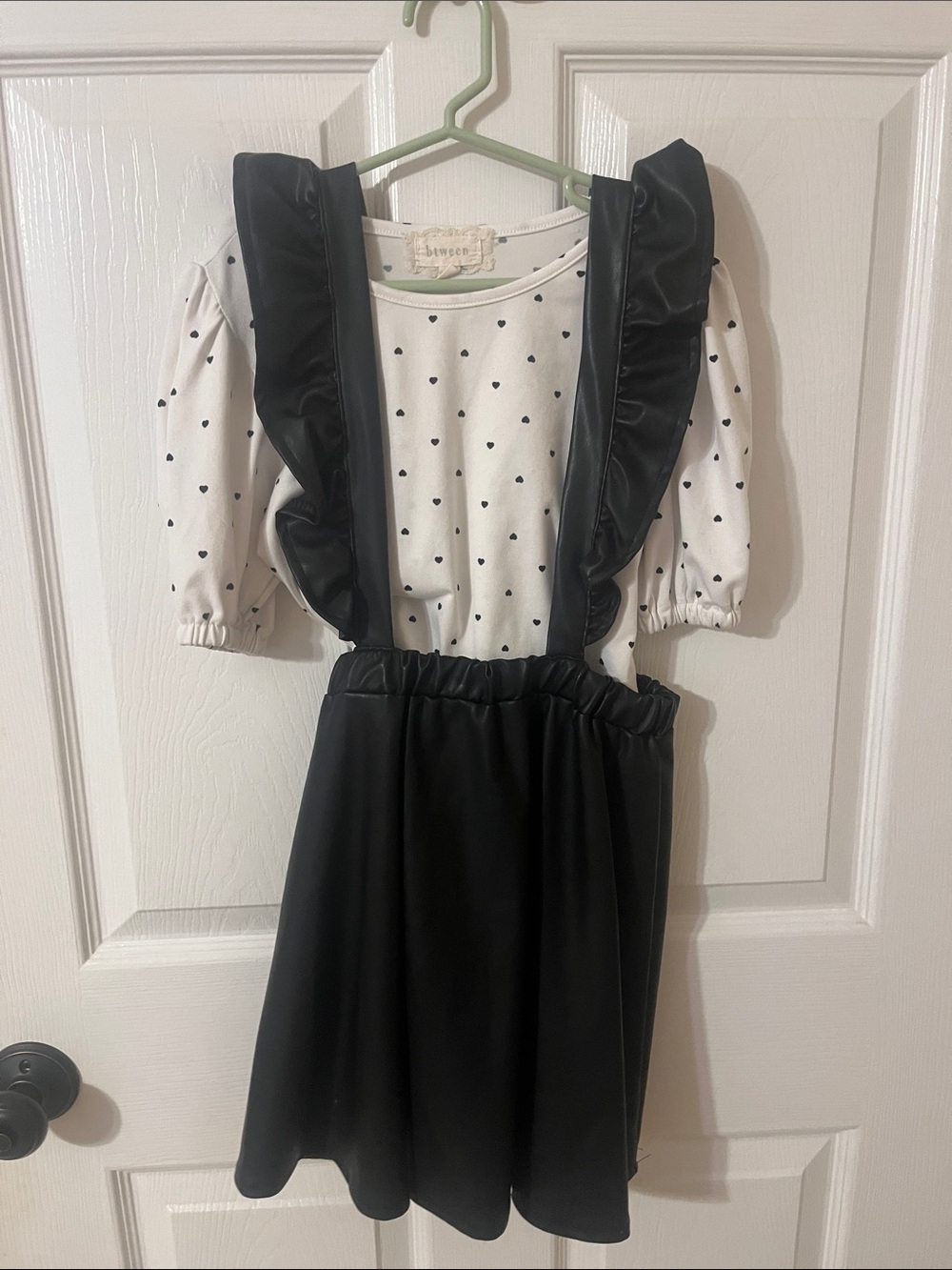 btween White Top with Small Black Heart Print with black romper dress